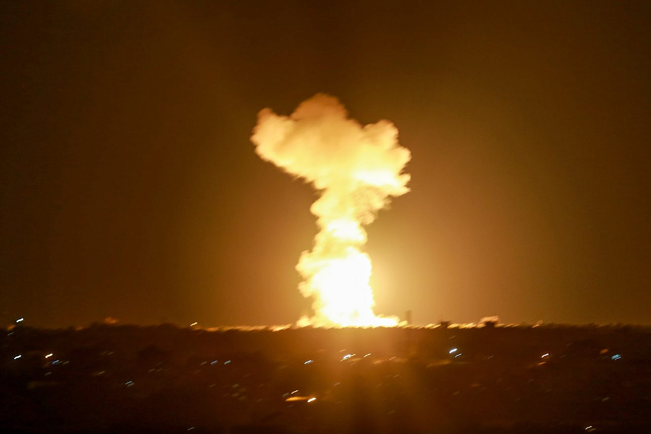 Smoke and fire rise following an Israeli airstrike in Rafah, in southern Gaza, on Nov. 12, 2018. Photo by Abed Rahim Khatib/Flash90.