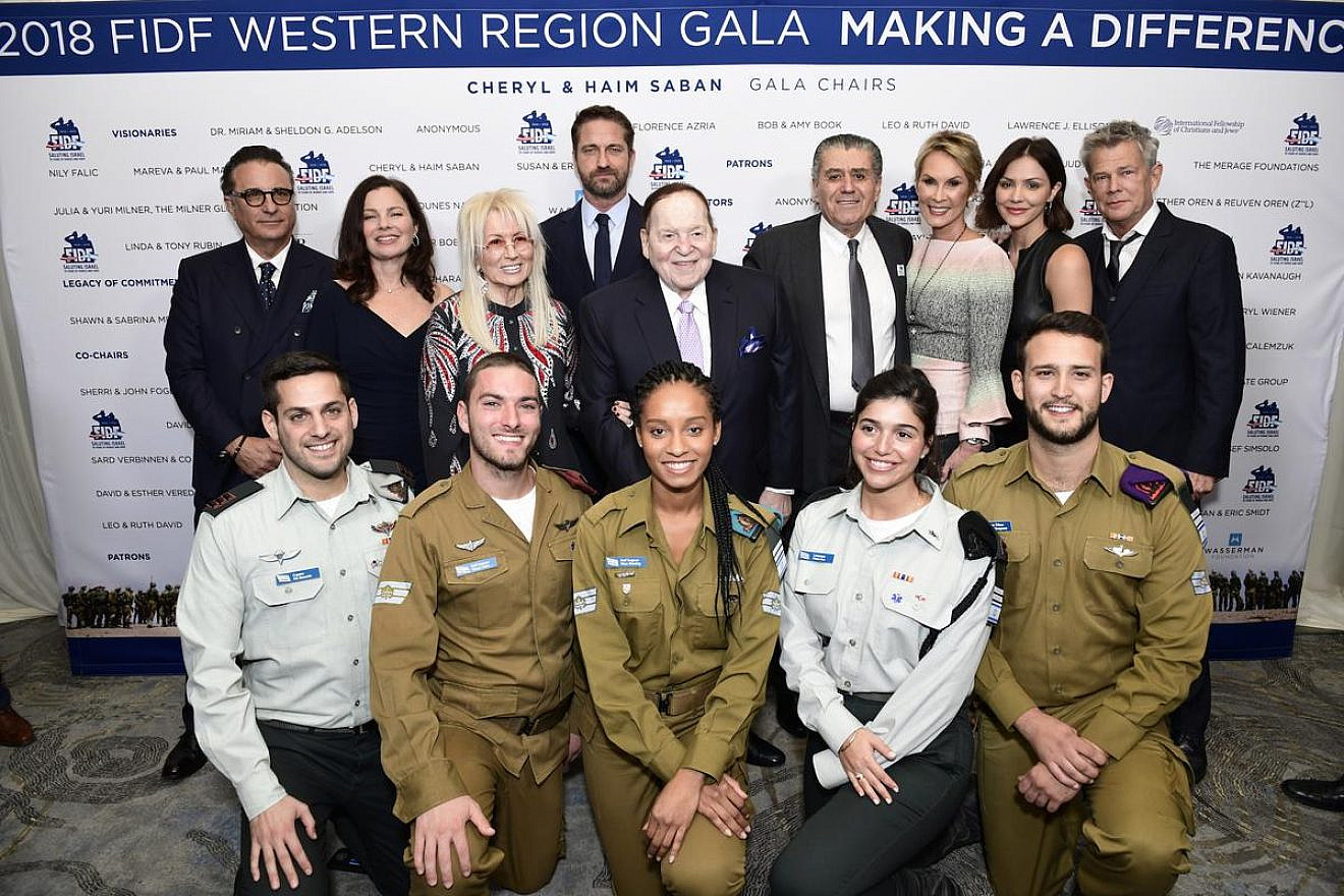 Haim and Cheryl Saban, and Dr. Miriam and Sheldon Adelson with a star-studded group at the Friends of the Israel Defense Forces (FIDF) Western Region Gala at the Beverly Hilton Hotel on Nov. 1, 2018. Photo by Shahar Azran.