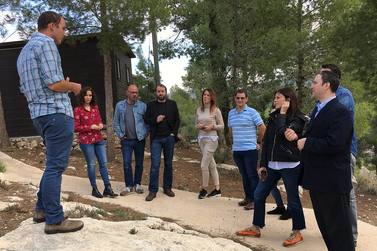 A group of Spanish politicians on a visit, sponsored by the Ministry of Strategic Affairs and Jordan Valley Regional Council, to businesses, farms, factories and educational institutions throughout Judea and Samaria. Credit: Josh Hasten.