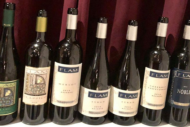 The wines served at the dinner at Noi Due Carne kosher restaurant in New York City. Credit: Yossie Horwitz.