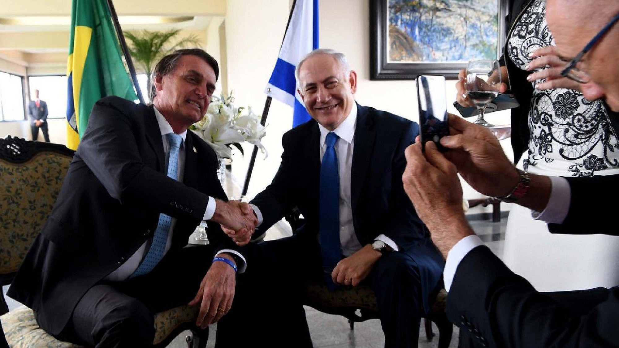 Israeli Prime Minister Benjamin Netanyahu meets with Brazilian President Jair Bolsonaro in Rio de Janeiro. etanyahu is on an official state visit in Brazil. December 29, 2018. Credit: Benjamin Netanyahu via Twitter.