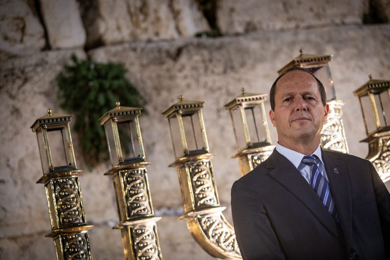 Then-Jerusalem Mayor Nir Barkat attends a Chanukah event at the Western Wall in the Old City on Dec. 3, 2018. Photo by Aharon Krohn/Flash90.