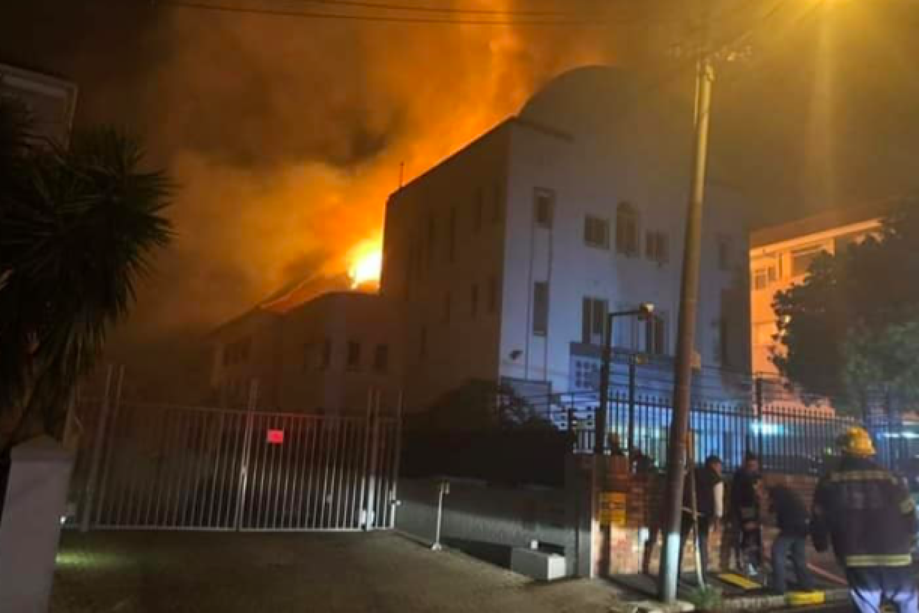 The Arthurs Road synagogue in Cape Town was set ablaze on Dec. 4, 2018, destroying four Torah scrolls. Credit: Screenshot.