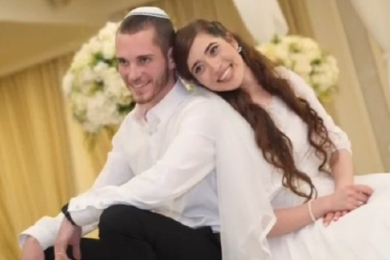 Wedding photo of Amichai and Shira Ish-Ran, married earlier this year. Both were injured in a drive-by shooting by a Palestinian terrorist at a bus stop outside of the Jewish community of Ofra on Dec. 9, 2018. Courtesy of the family.