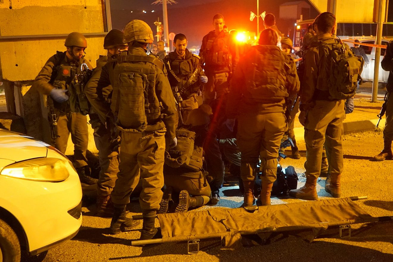 Israeli soldiers neutralize an assailant after an attempted stabbing near the West Bank city of Nablus on Jan. 21, 2019. Credit: IDF.