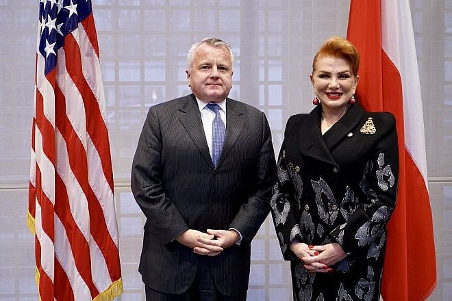 U.S. Deputy Secretary of State John Sullivan is greeted by U.S. Ambassador to Poland Georgette Mosbacher during his visit to Warsaw on Dec. 19, 2018. Credit: U.S. State Department.