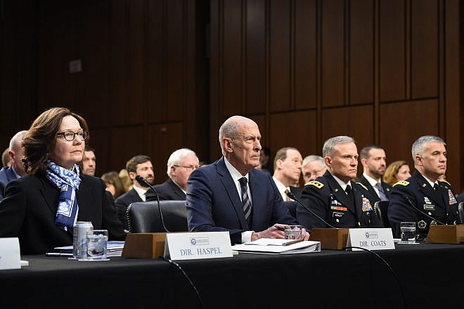 Director of National Intelligence Dan Coats (center) and CIA director Gina Haspel (left) speak to Congress on their assessment of worldwide threats. Credit: Office of the National Intelligence.