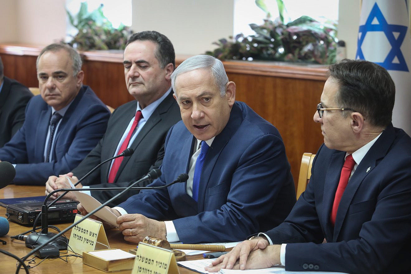 Israeli Prime Minister Benjamin Netanyahu leads the weekly Cabinet meeting in Jerusalem on Dec. 2, 2018. Photo by Marc Israel Sellem/POOL.