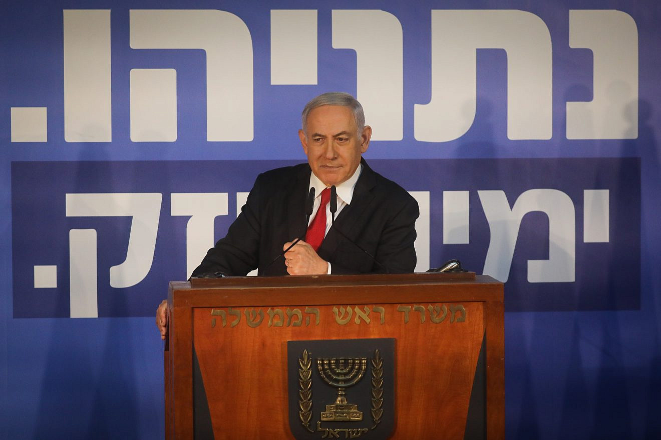Israeli Prime Minister and head of the Likud Party Benjamin Netanyahu delivers a statement to the media at the prime minister’s residence in Jerusalem on Feb. 28, 2019. Credit: Yonatan Sindel/Flash90.