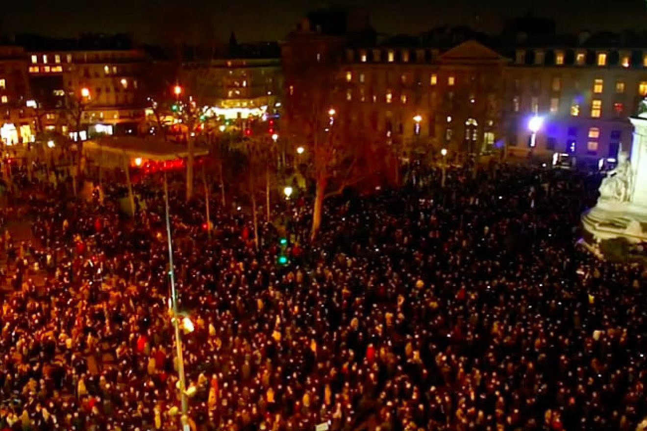 Thousands joined rallies near the Place de la Republique in Paris and across the country to oppose a rising wave of antisemitism throughout France, Feb. 19, 2019. Source: Screenshot.