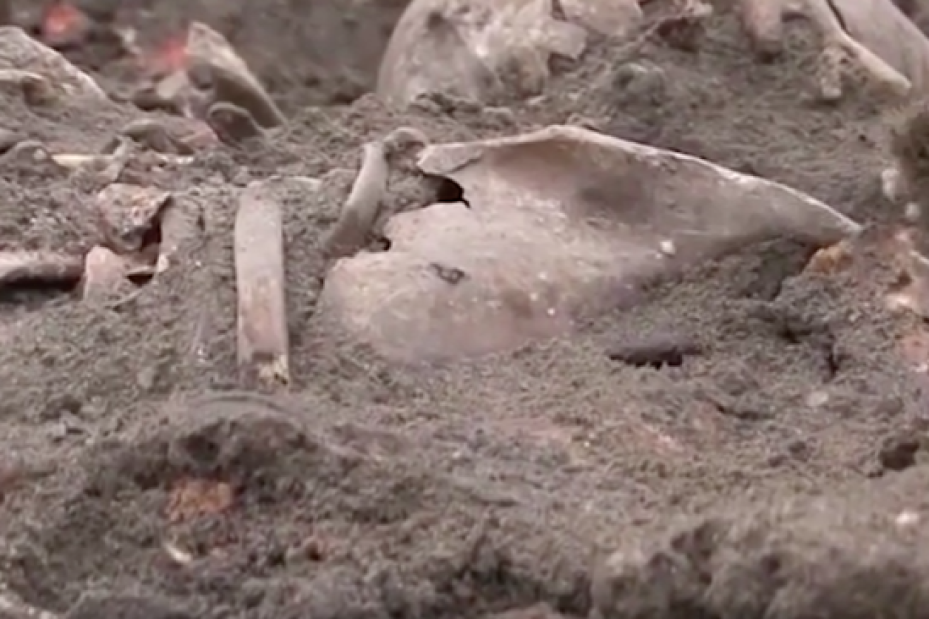 A mass grave of more than 1,000 Jews shot in the head by the Nazis during World War II uncovered in Belarus in 2019. Source: Screenshot.