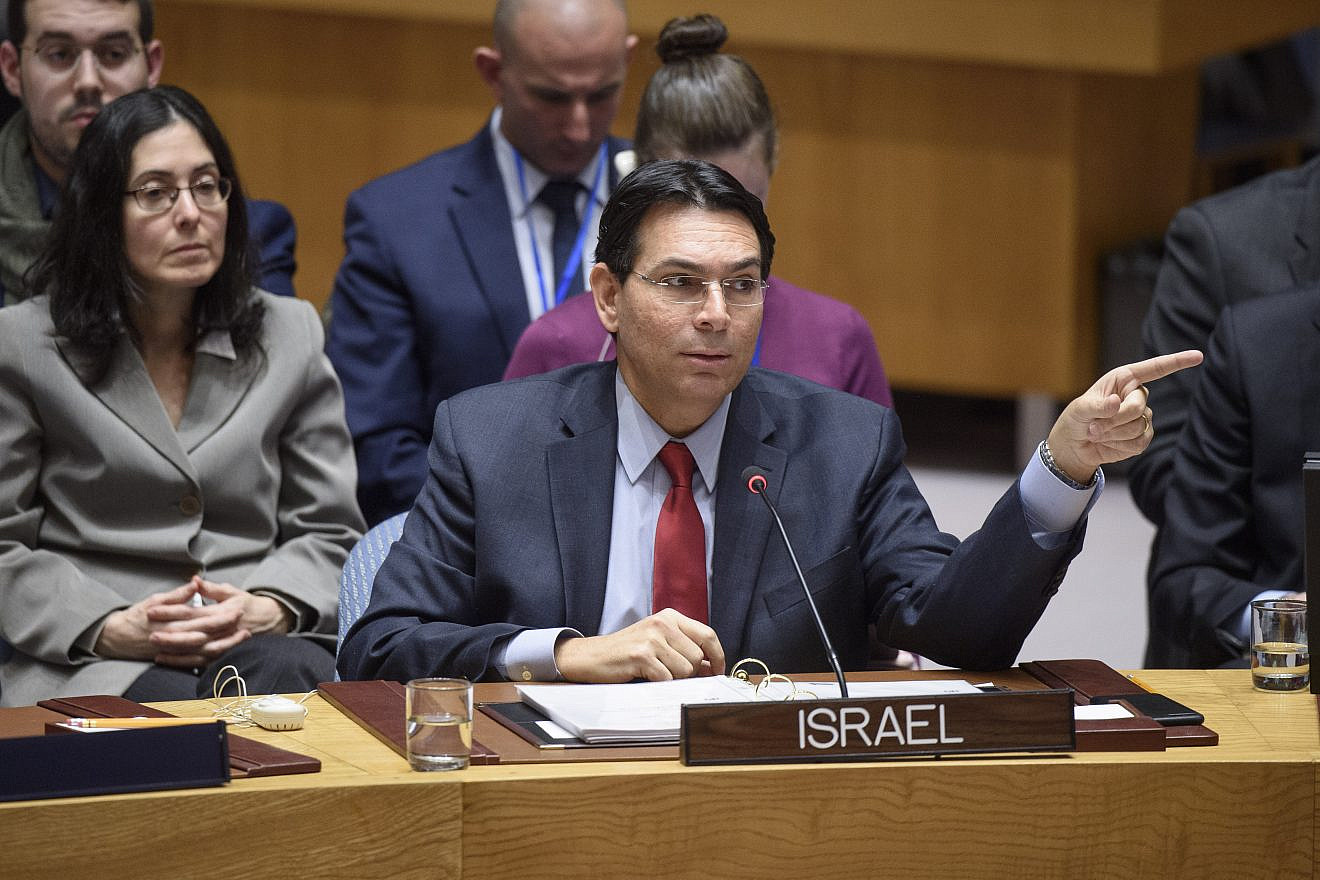 Israeli Ambassador to the U.N. Danny Danon addresses the Security Council during a meeting on the situation in the Middle East, including the Palestinian question, February 2020. Credit: Loey Felipe/U.N. Photo.