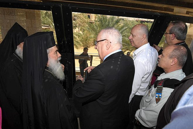 Israeli President Reuven Rivlin tours the “Land of the Monasteries” together with Israel's heads of the churches on March 19, 2019. Credit: Mark Neiman/GPO.