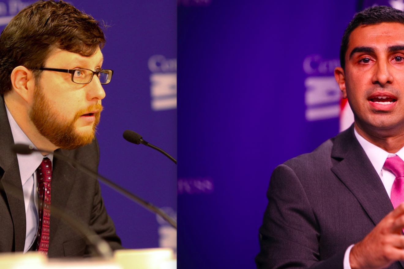 Matt Duss and Faiz Shakir, senior advisers on Vermont Sen. Bernie Sanders's 2020 presidential campaign. Credit: Screenshot.