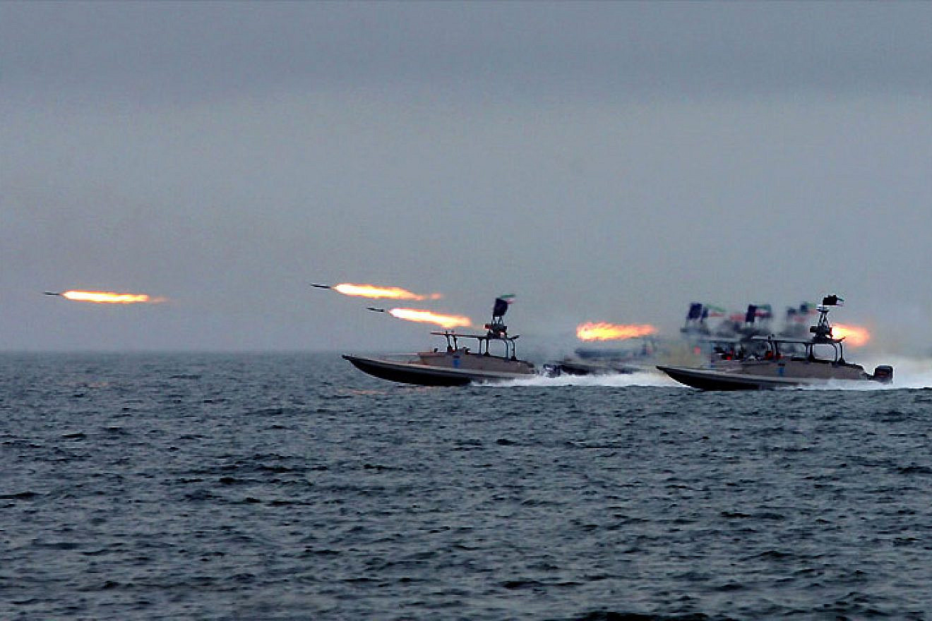 One of the various types of fast-attack craft used by Iran's Islamic Revolutionary Guard Corps, seen here taking part in maneuvers in the general area of the Strait of Hormuz in the Persian Gulf, in February 2015. Credit: Sayyed Shahab-o-Din Vajedi via Wikimedia Commons.