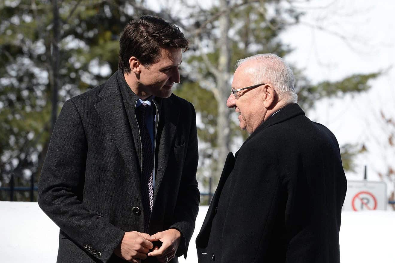 Canadian Prime Minister Justin Trudeau and Israeli President Reuven Rivlin meet in Ottawa on April 1, 2019. Credit: Mark Neiman/GPO.