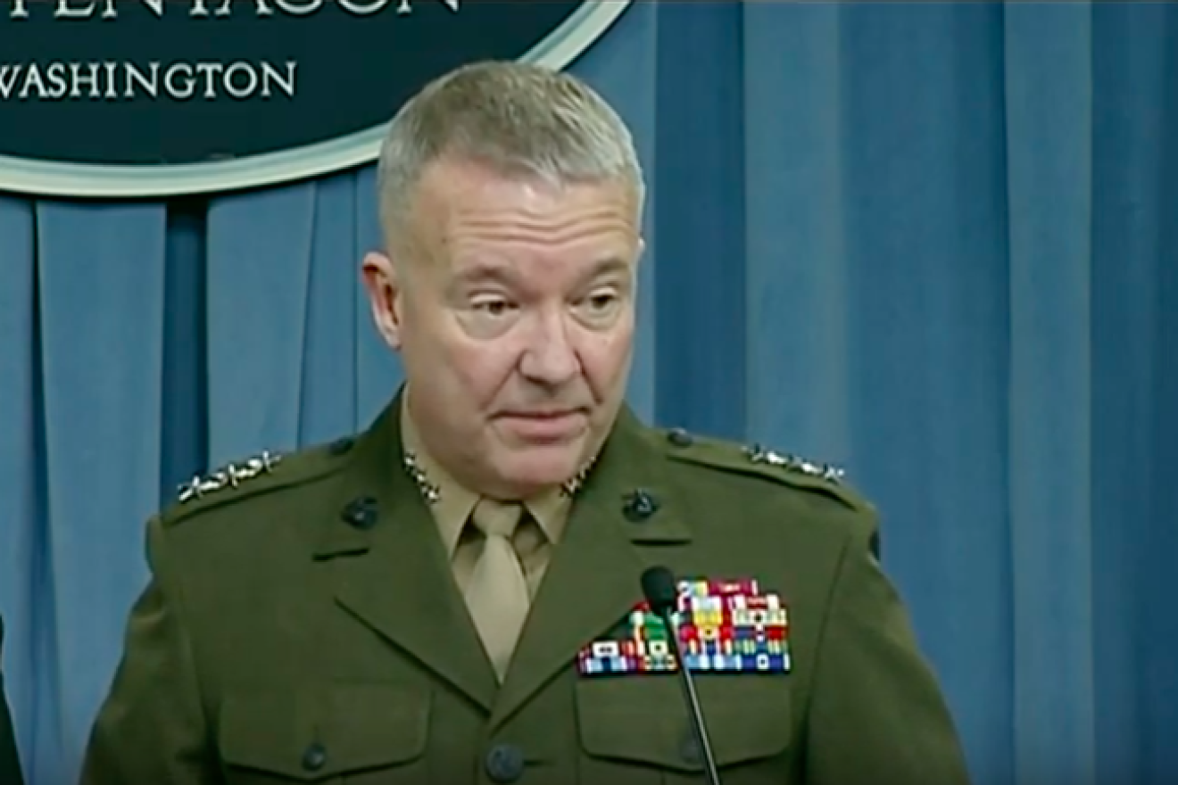 Then-Marine Corps Lt. Gen. Kenneth McKenzie Jr., briefs reporters at the Pentagon on Jan. 11, 2018. Credit: Screenshot.