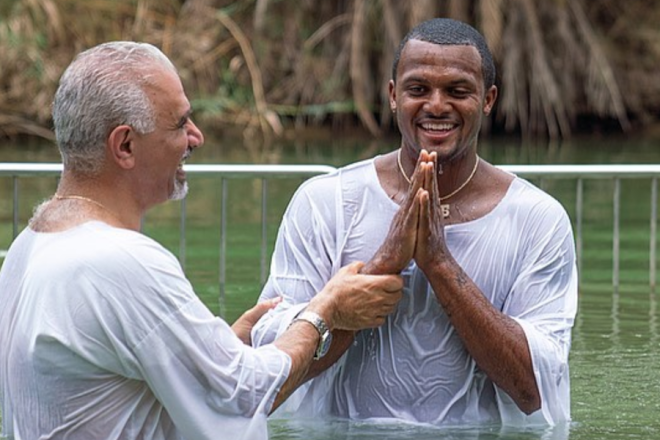 Houston Texans QB Deshaun Watson got baptized in the Jordan River. Credit: Deshaun Watson/Instagram.