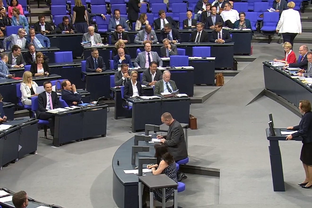 Alternative for Deutschland (AfD) MP Beatrix Von Storch addressing German lawmakers on a proposal to fully ban the Lebanese terror group Hezbollah. Source: Screenshot.