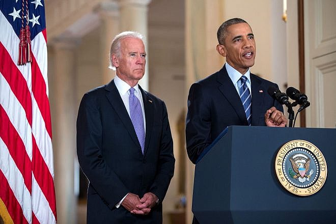 Former U.S. President Barack Obama, flanked by Vice President Joe Biden, delivers a statement on the Iran nuclear agreement in the East Room of the White House on July 14, 2015. Credit: Official White House Photo by Pete Souza.