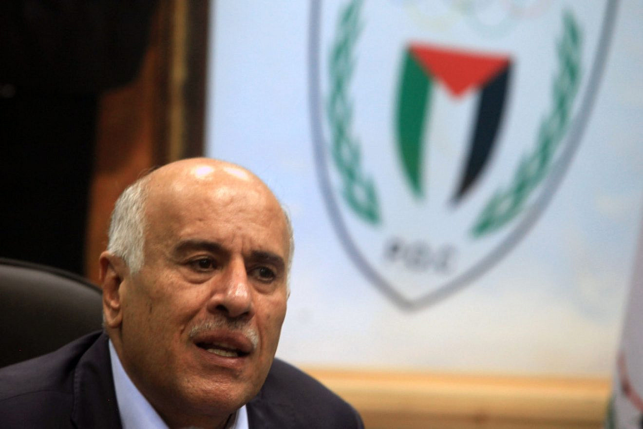 Fatah Central Committee secretary and president of the Palestinian Football Federation Jibril Rajoub speaks during a press conference in Ramallah on Feb. 12, 2014. Photo by Issam Rimawi/Flash90.