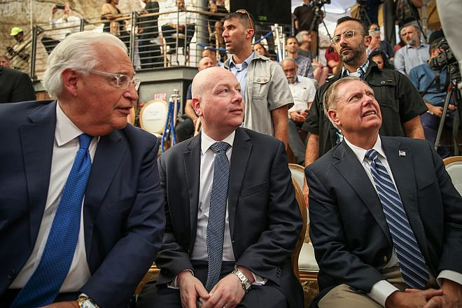 U.S. Ambassador to David Friedman with White House Middle East envoy Jason Greenblatt and United States Senator Lindsey Graham seen during the opening of an ancient road at the City of David archaeological site. June 30, 2019. Credit: Flash90