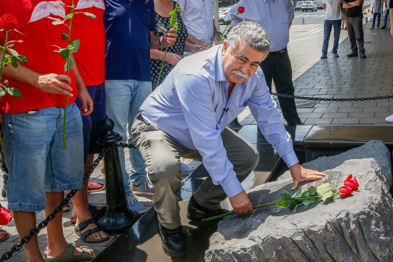 Labor Party chairman Amir Peretz visits a monument dedicated to late Israeli Prime Minister Yitzhak Rabin in Tel Aviv on July 1, 2019. Photo by Roy Alima/Flash90.