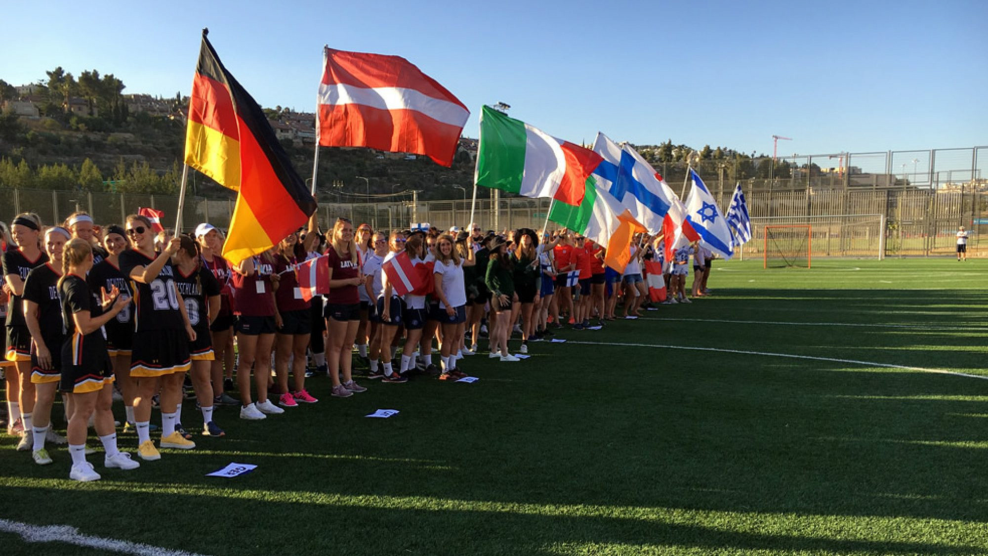 Opening ceremonies of the European Lacrosse Federation (ELF) Women’s European Lacrosse Championship in Jerusalem, July 15, 2019. Photo by Josh Hasten.