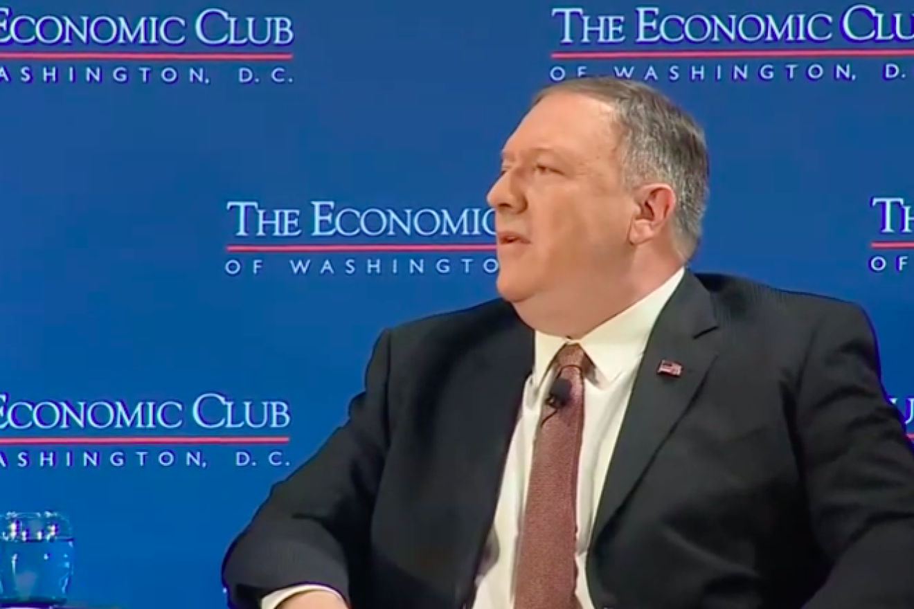 U.S. Secretary of State Mike Pompeo at the Economic Club of Washington, D.C. Credit: Screenshot.