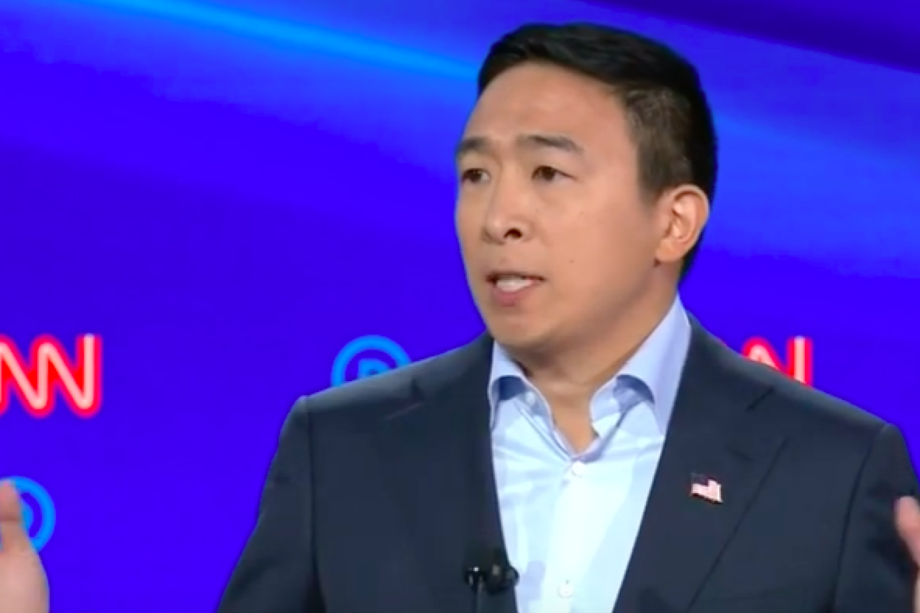 Entrepreneur and 2020 Democratic presidential candidate Andrew Yang at the second Democratic presidential debate in Detroit on July 31, 2019. Source: Screenshot.