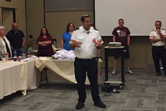 “First 7 Minutes” training was led by Magen David Adom senior paramedic Raphael Herbst, who has responded to numerous terror attacks in Israel. Credit: MDA.
