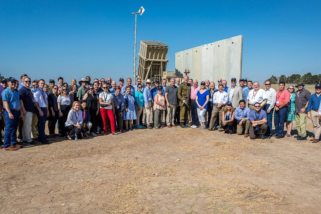 More than 70 Democrats and Republican members of Congress pose in front of an Iron Dome battery on a tour of Israel. Source: Minority Leader Kevin McCarthy via Twitter.