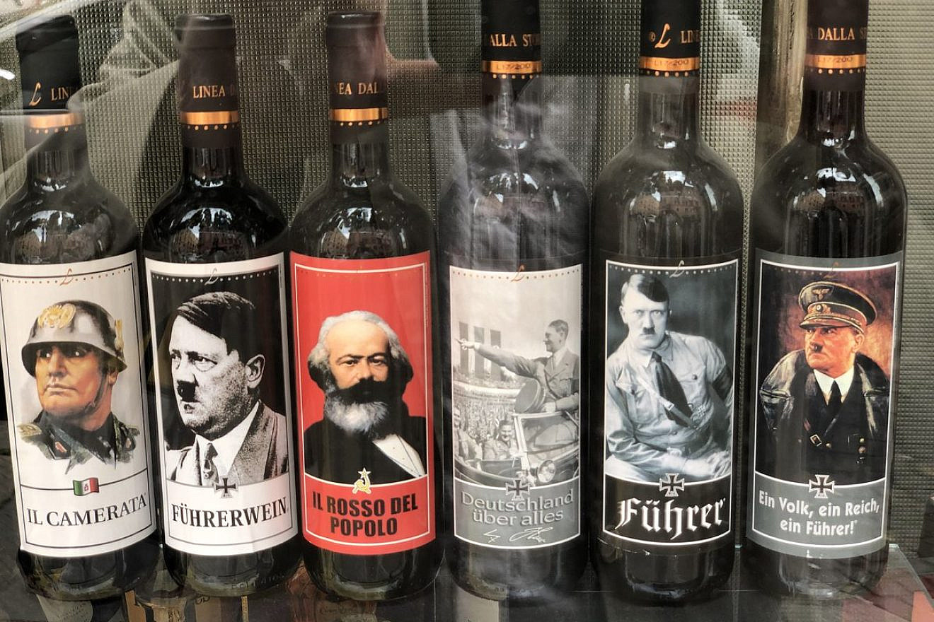 Italian winemaker Vina Lunardelli's controversial wine bottles, part of a “Historical Series,” features pictures of Hitler, Nazi slogans and pictures of notorious SS members, such as Heinrich Himmler. Source: Twitter.