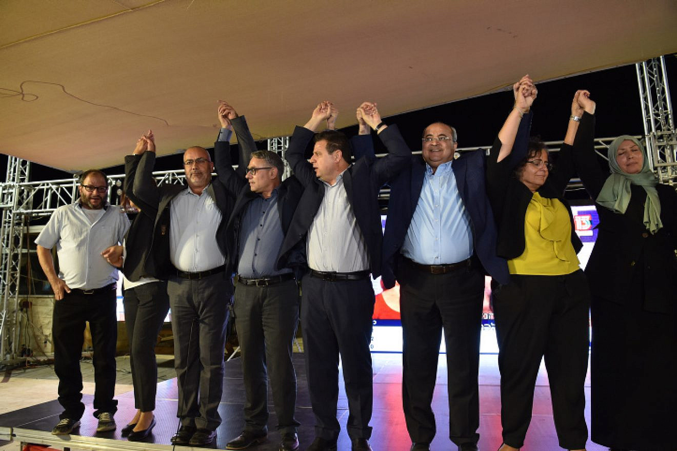 Joint List Party candidates celebrate as the first results in the Israeli elections are announced, Sept. 17, 2019. Photo by Basel Awidat/Flash90.