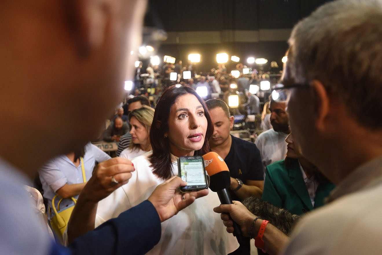 Israel's Minister of Sports and Culture Miri Regev with supporters of Likud at party headquarters in Tel Aviv, soon after the publication of early voting results in the Israeli general elections on Sep. 17, 2019. Photo by Gili Yaari/Flash90.