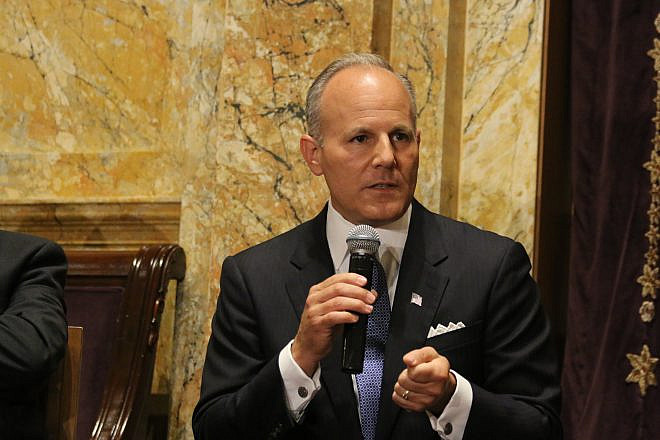 Special Envoy for Monitoring and Combating Anti-Semitism Elan Carr at a panel discussion on anti-Semitism in New York City on Sept. 10, 2019. Photo by Rhonda Hodas Hack.