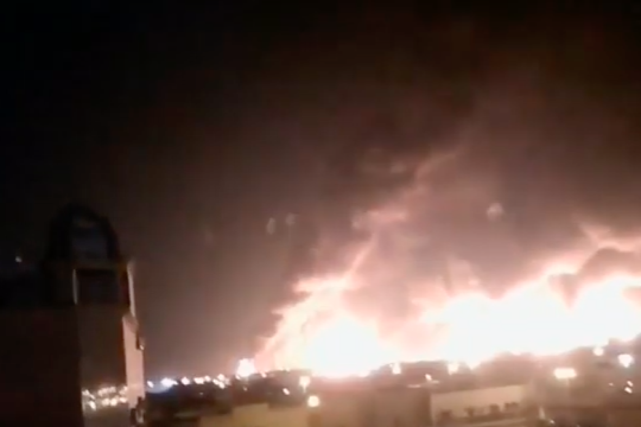 One of the Saudi Aramco oil processing facilities hit in a Sept. 14, 2019 combined missile-and-drone attack attributed to Iran. Source: Screenshot.