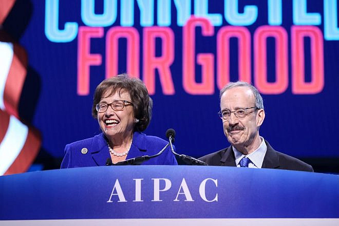 Reps. Nita Lowey (D-N.Y.) and Eliot Engel (D-N.Y.) at the annual AIPAC Policy Conference on March 25, 2019. Credit: AIPAC.
