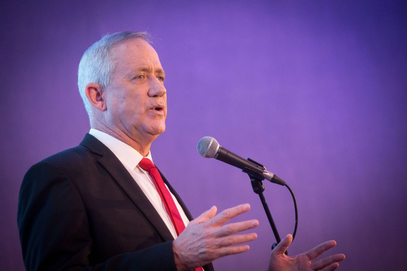 Blue and White party leader Benny Gantz speaks at the annual Jewish Agency Board of Governors' meeting in Jerusalem, on Oct. 28, 2019. Photo by Miriam Alster/Flash90.