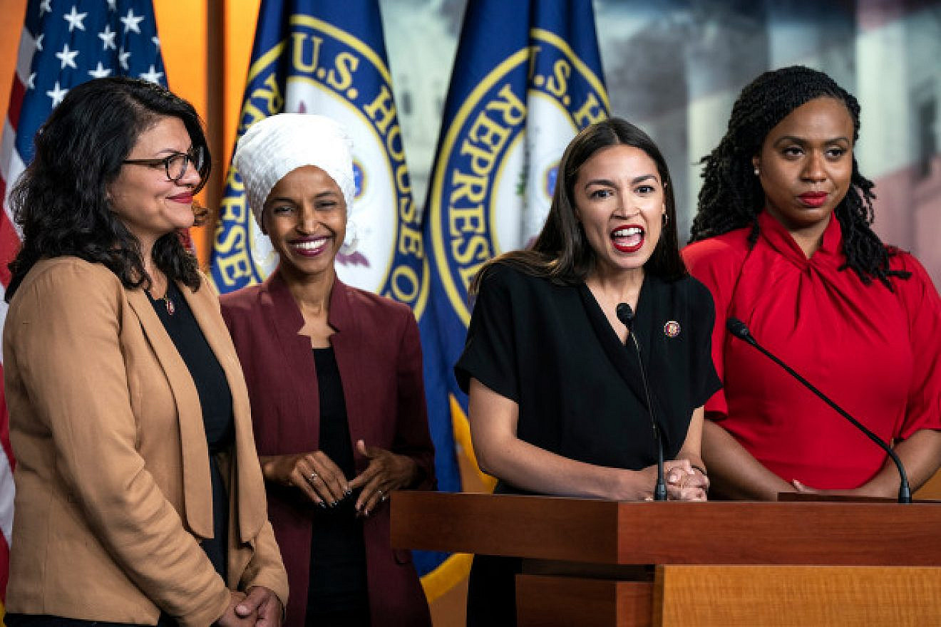 From left: Reps. Rashida Tlaib (D-Mich.), Ilhan Omar (D-Minn.), Alexandria Ocasio-Cortez (D-N.Y.) and Ayanna Pressley (D-Mass.). Source: Screenshot.