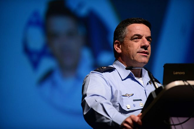 Israel Air Force Commander Maj. Gen. Amikam Norkin speaks at the Israel Aviation Conference on May 2, 2018. Photo by Tomer Neuberg/Flash90.