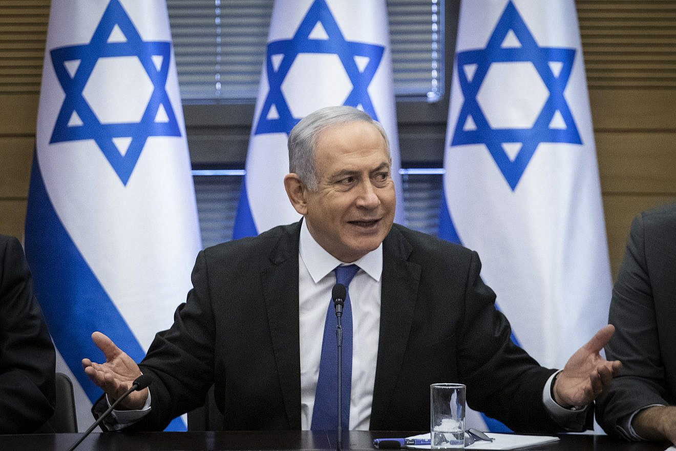 Israeli Prime Minister Benjamin Netanyahu speaks during a meeting of the right-wing parties bloc at the Knesset on Nov. 20, 2019. Photo by Hadas Parush/Flash90.