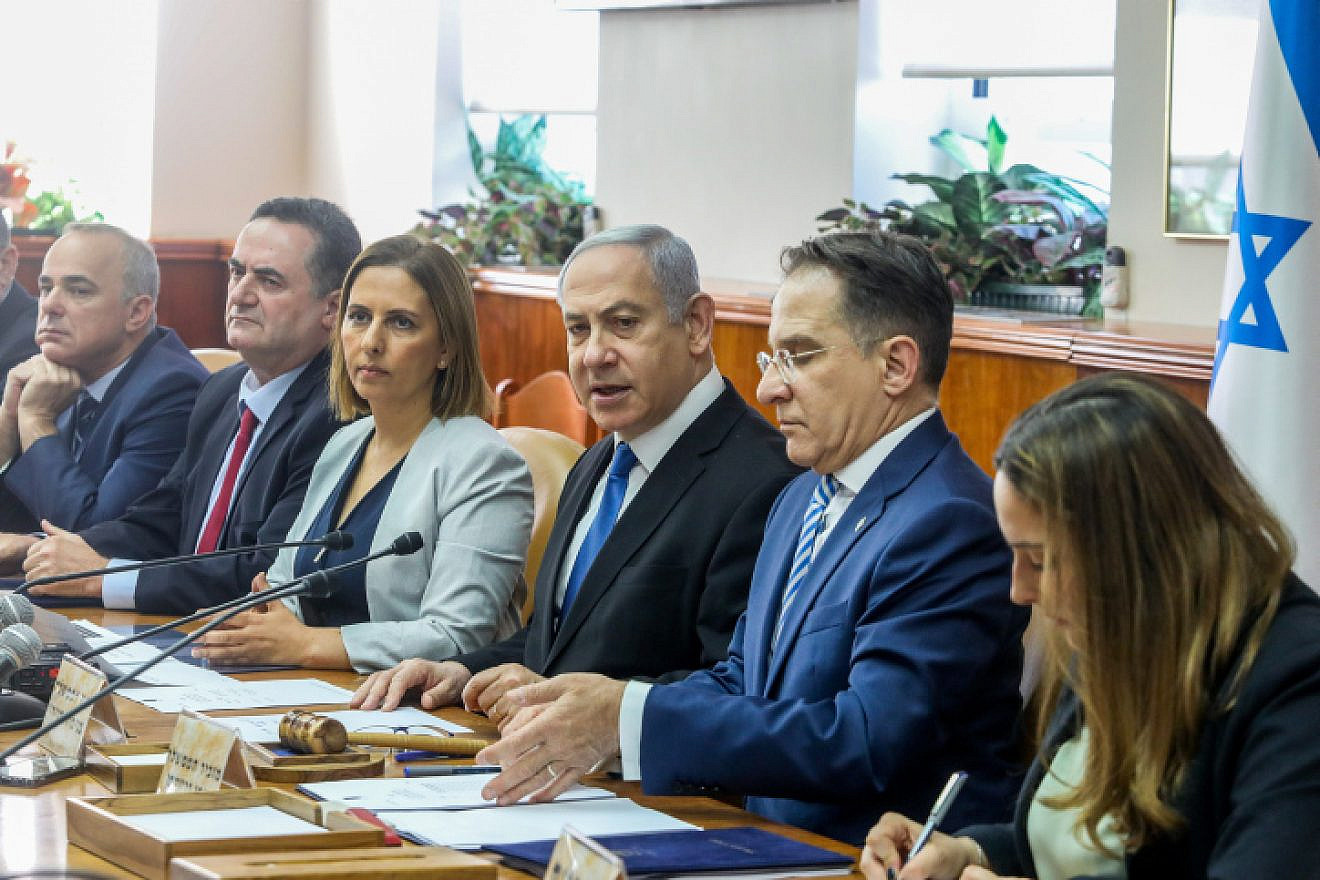 Israeli Prime Minister Benjamin Netanyahu leads the weekly Cabinet meeting, at the Prime Minister's Office in Jerusalem, on Dec. 1, 2019. Photo by Marc Israel Sellem/POOL.