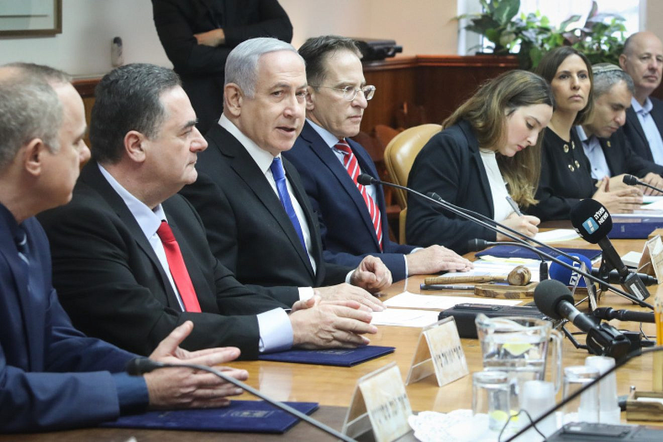 Israeli Prime Minister Benjamin Netanyahu leads the weekly cabinet meeting, at the Prime Minister's Office in Jerusalem on Dec. 8, 2019. Photo by Marc Israel Sellem/POOL.