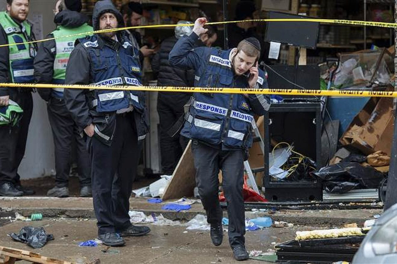 Damage and a Jewish community on edge after a shooting at the JC Kosher Supermarket in Jersey City, N.J., on Dec., 10, 2019. Credit: NBS News.
