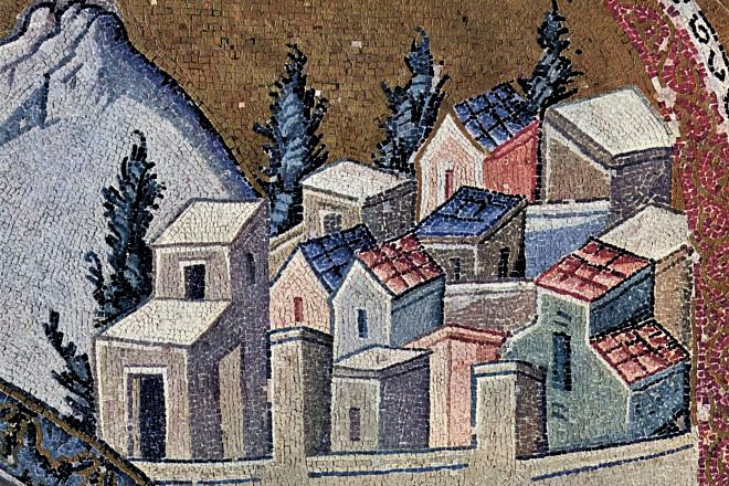 Nazareth as depicted on a Byzantine mosaic (Chora Church, Constantinople). Credit: Wikimedia Commons.