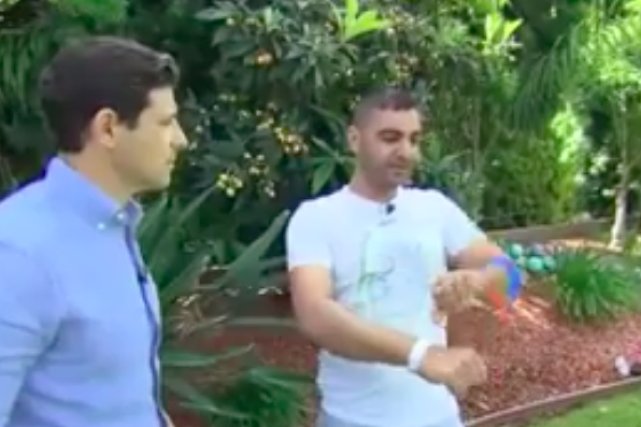 Almog Peretz (right), who was injured during the shooting at Chabad of Poway, Calif., on April 27, 2019, talks to ABC News. Source: Screenshot.