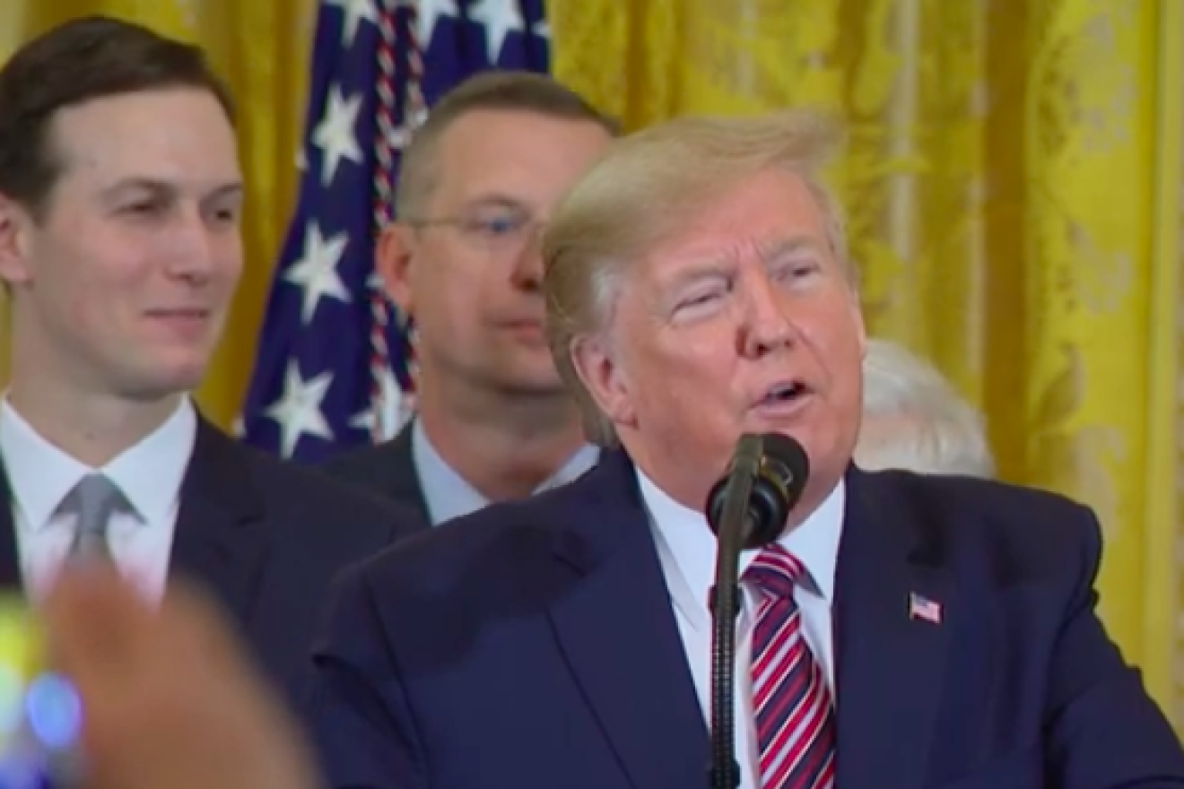 U.S. President Donald Trump speaks at the first of two Hannukah receptions at the White House on Dec. 11, 2019. Source: Screenshot.