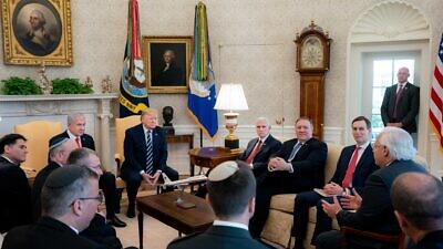 U.S. President Donald Trump and Vice President Mike Pence participate in an expanded bilateral meeting with Israeli Prime Minister Benjamin Netanyahu in the Oval Office of the White House, Jan. 27, 2020. Photo by D. Myles Cullen/White House.