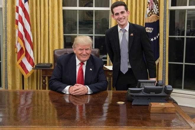 U.S. President Donald Trump and U.S. Special Representative for the Middle East Avi Berkowitz in the White House, January 2020. Credit: Courtesy.